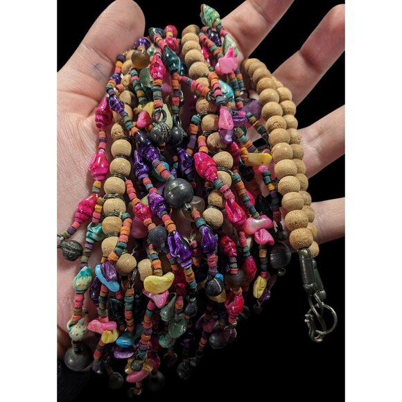 Vintage Mermaidcore Rainbow Artisan Crafted Wood And Shell Fringe Necklace - Picture 5 of 6